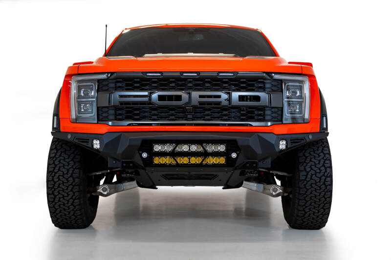 Ford Raptor Bumper - Front - Addictive Desert Designs - Bomber Front Bumper w/ Dual 20IN LED Mounts - Hammer Black with Satin Black Panels - `21-`27